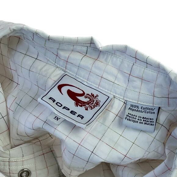 Roper Shirt Women Size 1X White Long Sleeve Faceted Snaps Color Checks Western - Picture 8 of 12